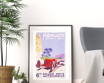 Vintage 1930s monaco grand prix f1 motor racing promotional print poster a3 & a4