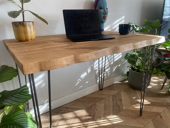 For t Angled Live Edge Industrial Rustic Hairpin Leg Desk Table