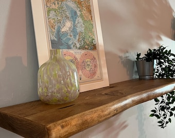 FORÊT Waney Rustic Live Edge Solid Wood Chunky Scaffold Floating Hidden Bracket Shelves