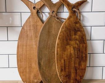 FISH Serving Board Vintage Hand-carved Rustic Solid Wood Charcuterie Cheese Chopping Board with Hanging Rope