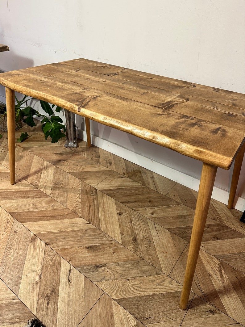 Table art déco rustique Live Edge avec pieds en bois Forêt WANEY fabriquée à la main avec du bois massif image 8