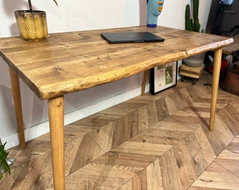 Table art déco rustique Live Edge avec pieds en bois Forêt WANEY fabriquée à la main avec du bois massif