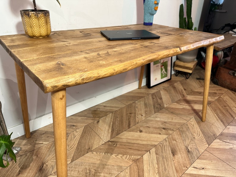 Table art déco rustique Live Edge avec pieds en bois Forêt WANEY fabriquée à la main avec du bois massif image 1