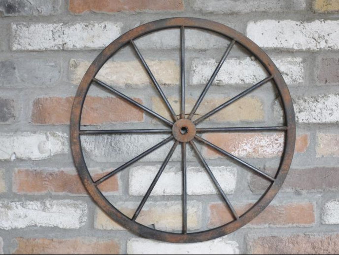 CARTWHEEL Vintage Cart Wheel Metal Steel Wagon Rustic Antique Patina ...