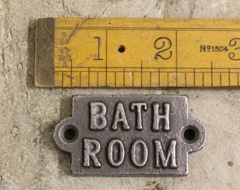Letrero rústico antiguo de hierro forjado a mano para baño pequeño FORÉT, etiqueta de hierro fundido vintage reciclado hecho a mano