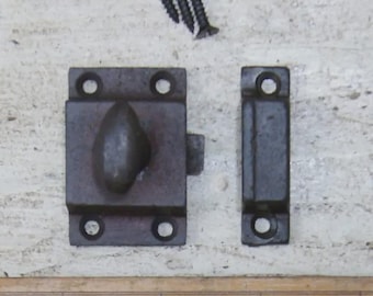 CUPBOARD 50mm Simple Door Catch Rustic Antique Iron Hand Forged Oval Latch Vintage Reclaimed Handmade Cast Iron Industrial Factory
