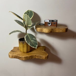 FORET Small Rustic Flower Live Edge Solid Wood Chunky Scaffold Floating Hidden Bracket Shelves image 9