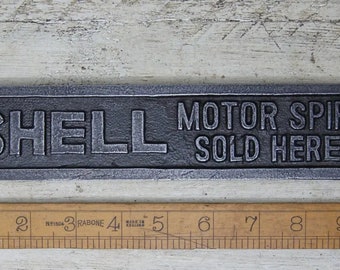 FORÉT SHELL Motor Spirit Garage Shed Sign Rustic Antique Iron Hand Forged Label Plaque Vintage Reclaimed Handmade Cast Iron