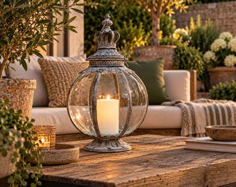 MAKKAH Round Candle Holder Lantern Antique Metal Finish