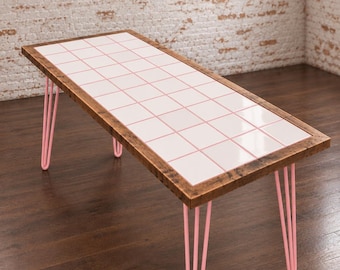 GRID Tile Table Top Art Deco Solid Wood Checkerboard Pattern Ceramic