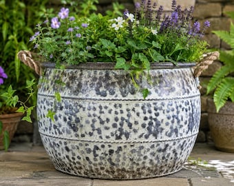 ROPE Handle Garden Planter Steel Industrial Rustic Metal Hand Forged Outdoor Flower Bed Pot Bucket Trough