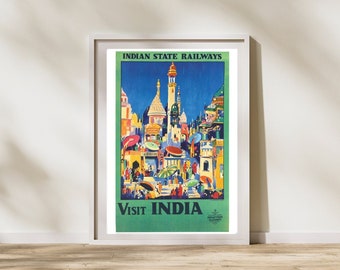 Vintage 1930er Jahre Visit India State Eisenbahn Imperial International Touristik Reisen Werbedruck Poster A3 & A4