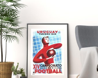 Vintage 1940s south american football championships uruguay promotional print poster a3 & a4