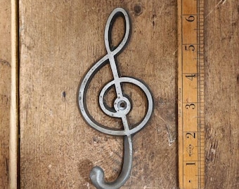 MUSIC CLEF Cast Iron Coat Hook Rustic Hand Forged Metal Rack