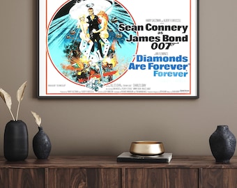 Vintage james bond 'diamonds are forever' sean connery movie film promotional print poster a3 & a4