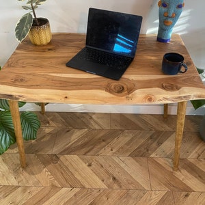 FORÉT Rustic Live Edge Solid Acacia Wood Chunky Straight Pin Leg Desk Table Handcrafted with Solid Wood