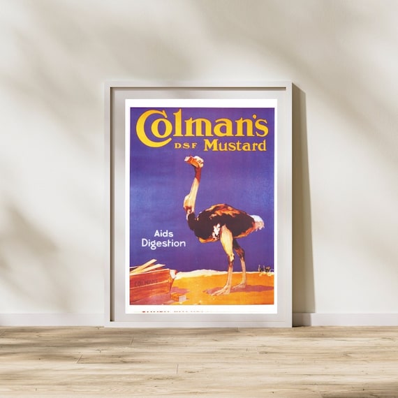 ウィンストンスミスポスター　アトミックスクリーム　デッケネ　LARD Vintage 1950s Colmans Mustard Ostrich Promotional Print Poster A3