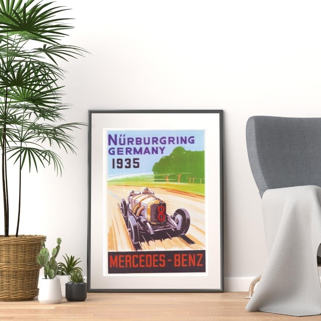 Vintage 1930s mercedes-benz nurburgring germany motor racing promotional print poster a3 & a4