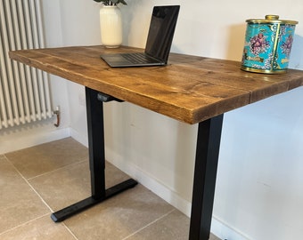 FORÈT Adjustable Height Industrial Rustic Custom Size Standing Work Office Desk Table Workstation Handcrafted with Solid Wood