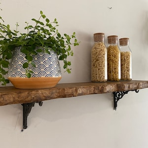 Forêt rustic live edge solid wood chunky scaffold shelves with choice of vintage brackets paddington / daisy / lattice / flower / roman image 10