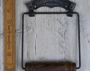 Forêt British Paper Co. Vintage Industrial Rustic Hand Forged Wood Handle Toilet Roll Holder in Antique Iron
