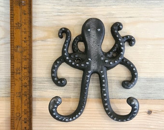 FORÉT Rustic Octopus Squid Hand Forged Steel Coat Hook Vintage Reclaimed Handmade Cast Iron Hook Coat Hat Hooks Rack