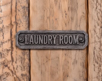 LAUNDRY ROOM Cast Iron Plaque Hand-Forged Rustic Antique Door Sign