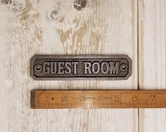 Letrero rústico antiguo para habitación de invitados FORÉT, placa de hierro forjado a mano, vintage, reciclado, hecho a mano en hierro fundido.