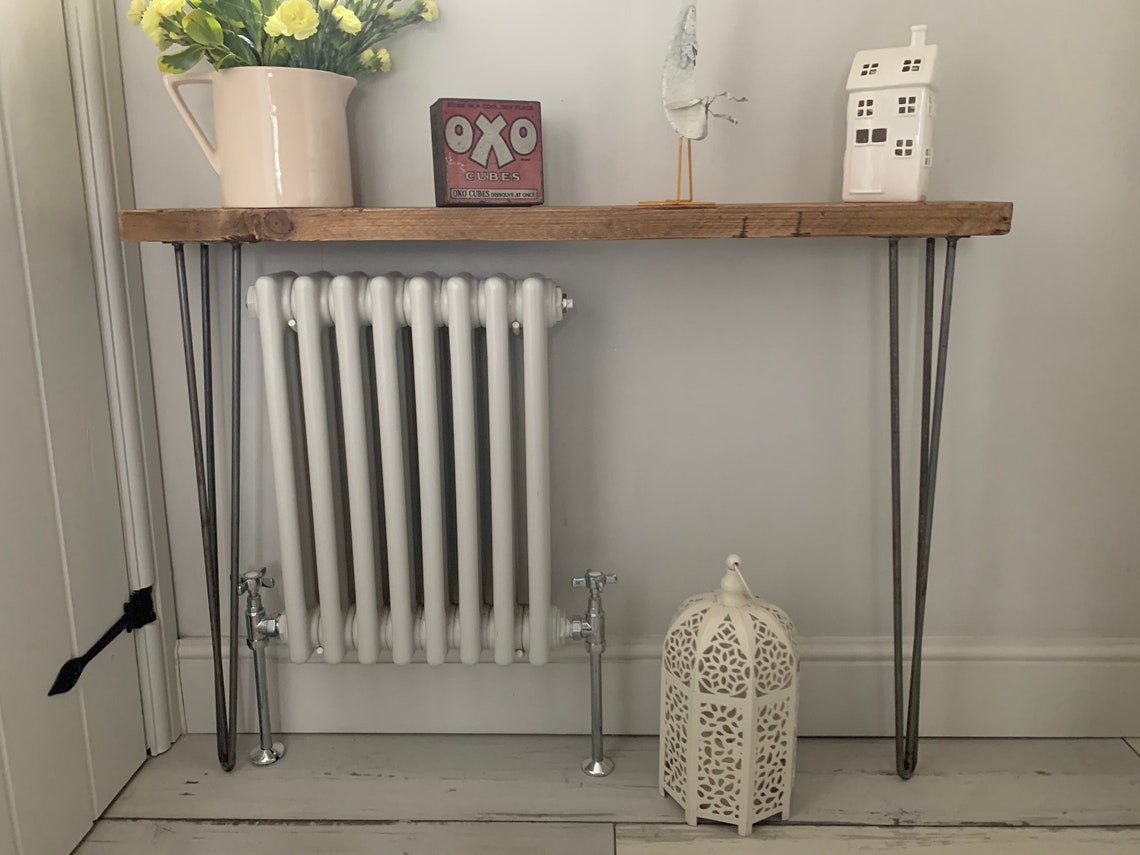 Tall Rustic Radiator Console FORET Rustic Hairpin Leg Radiator Hallway Console Table Handcrafted ...
