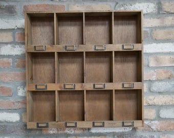 ASSEN Rustic Vintage Pigeonhole Wall Storage Unit Grid Square Organisation Apothecary Shelf Compartment Rack Kitchen Herb Spice Display Box