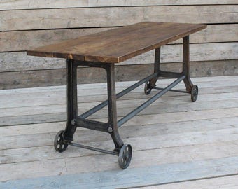 GANSTEAD Mobile Cast Iron Castors Vintage Raw Steel A Frame Bench Dining Desk Table Legs