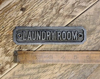 FORÉT Laundry Room Sign Rustic Antique Iron Hand Forged Label Plaque Vintage Reclaimed Handmade Cast Iron