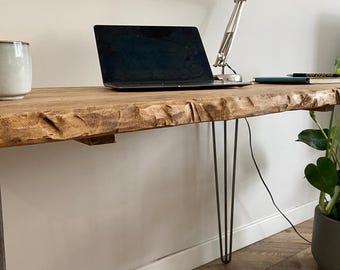 FORÊT Live Edge Industrial Rustic Hairpin Leg Desk Table Handcrafted with Solid Wood