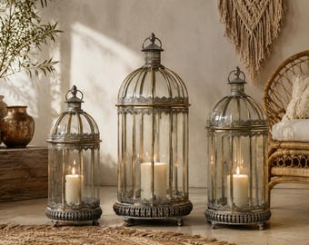KASBAH Candle Lantern Antique Gold Metal Small Medium Large Hanging Candle Holder Various Sizes Available