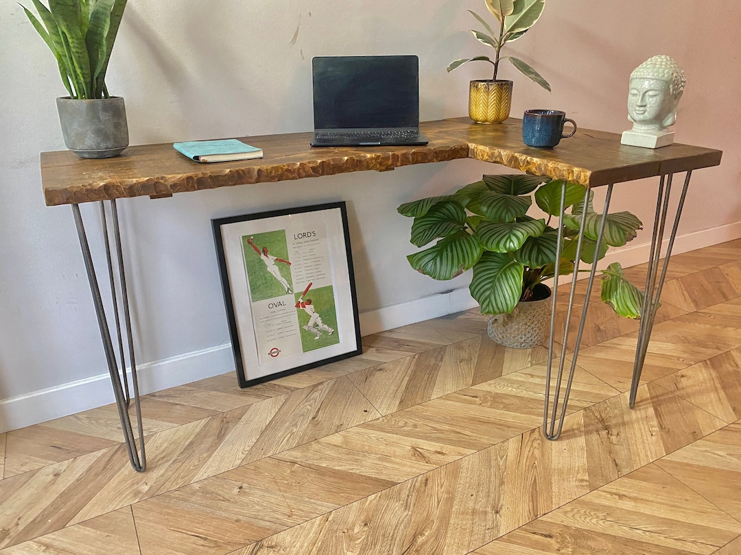 FORÊT L-shape Corner Live Edge Industrial Rustic Hairpin Leg Desk