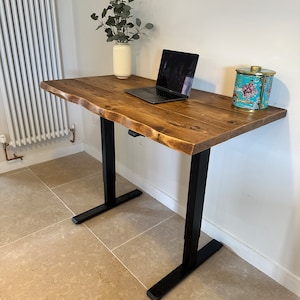 FORÈT Angled Live Edge Adjustable Height Industrial Rustic Custom Size Standing Work Office Desk Table Workstation Handcrafted w/ Solid Wood