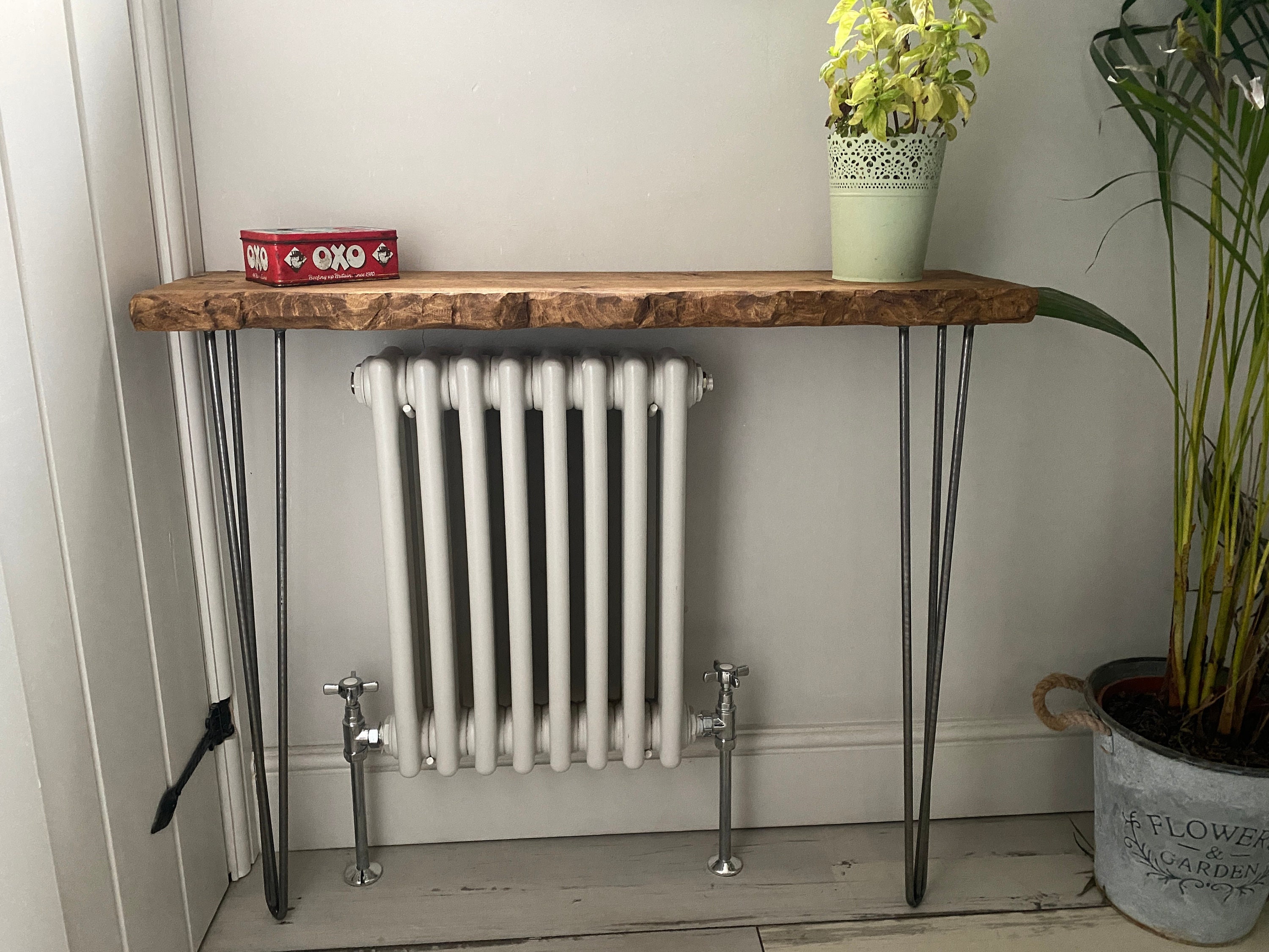 Forêt Live Edge Rustic Hairpin Leg Radiator Hallway Console Table  Handcrafted With Solid Wood -  UK