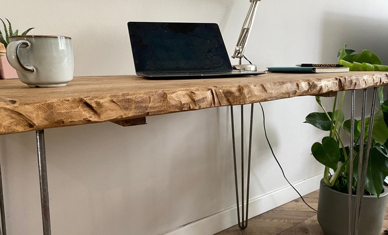 FORÊT Live Edge Industrial Rustic Hairpin Leg Desk Table Handcrafted with Solid Wood image 1