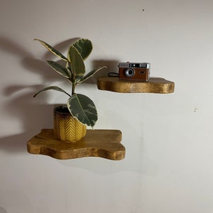 FORET Small Rustic Flower Live Edge Solid Wood Chunky Scaffold Floating Hidden Bracket Shelves image 6