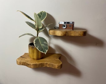 FORET Small Rustic Flower Live Edge Solid Wood Chunky Scaffold Floating Hidden Bracket Shelves