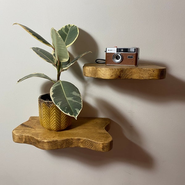 FORET Small Rustic Flower Live Edge Solid Wood Chunky Scaffold Floating Hidden Bracket Shelves