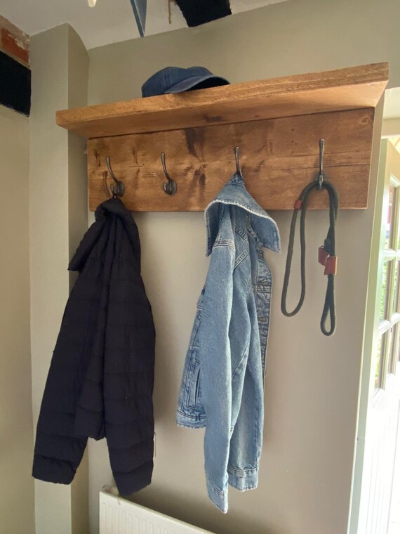 For t Rustic Solid Wood Chunky Scaffold Coat Rack Shelf Vintage