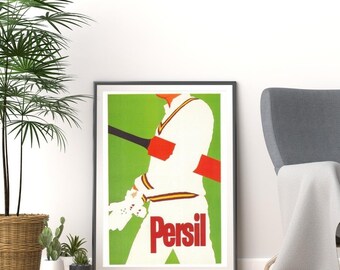 Vintage 1930s persil laundry green cricket player advertisement promotional print poster a3 & a4