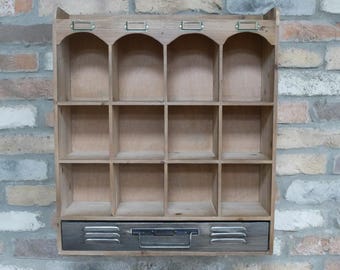 MEPPEL Rustic Vintage Pigeonhole Wall Storage Unit Grid Square Organisation Apothecary Shelf Compartment Rack Kitchen Herb Spice Display Box