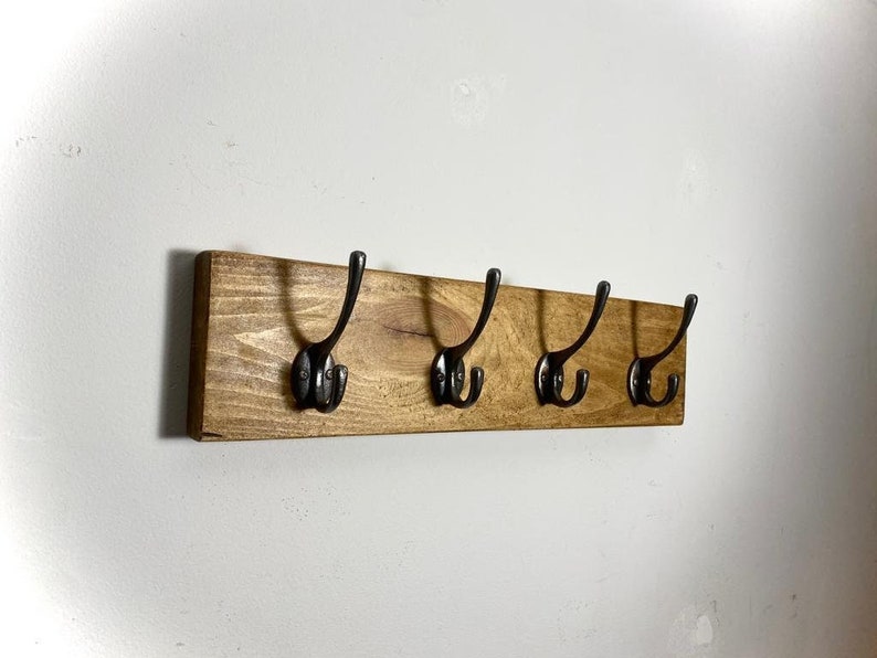 Forêt rustic solid wood chunky scaffold coat rack vintage reclaimed handmade cast iron hook coat hat hooks rack image 2