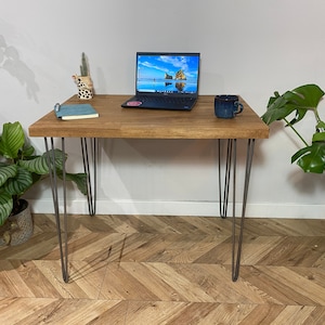 Forêt mesa de escritorio rústica de madera maciza de roble robusta industrial pata de horquilla rústica hecha a mano con madera maciza