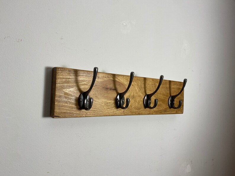 Forêt rustic solid wood chunky scaffold coat rack vintage reclaimed handmade cast iron hook coat hat hooks rack image 5