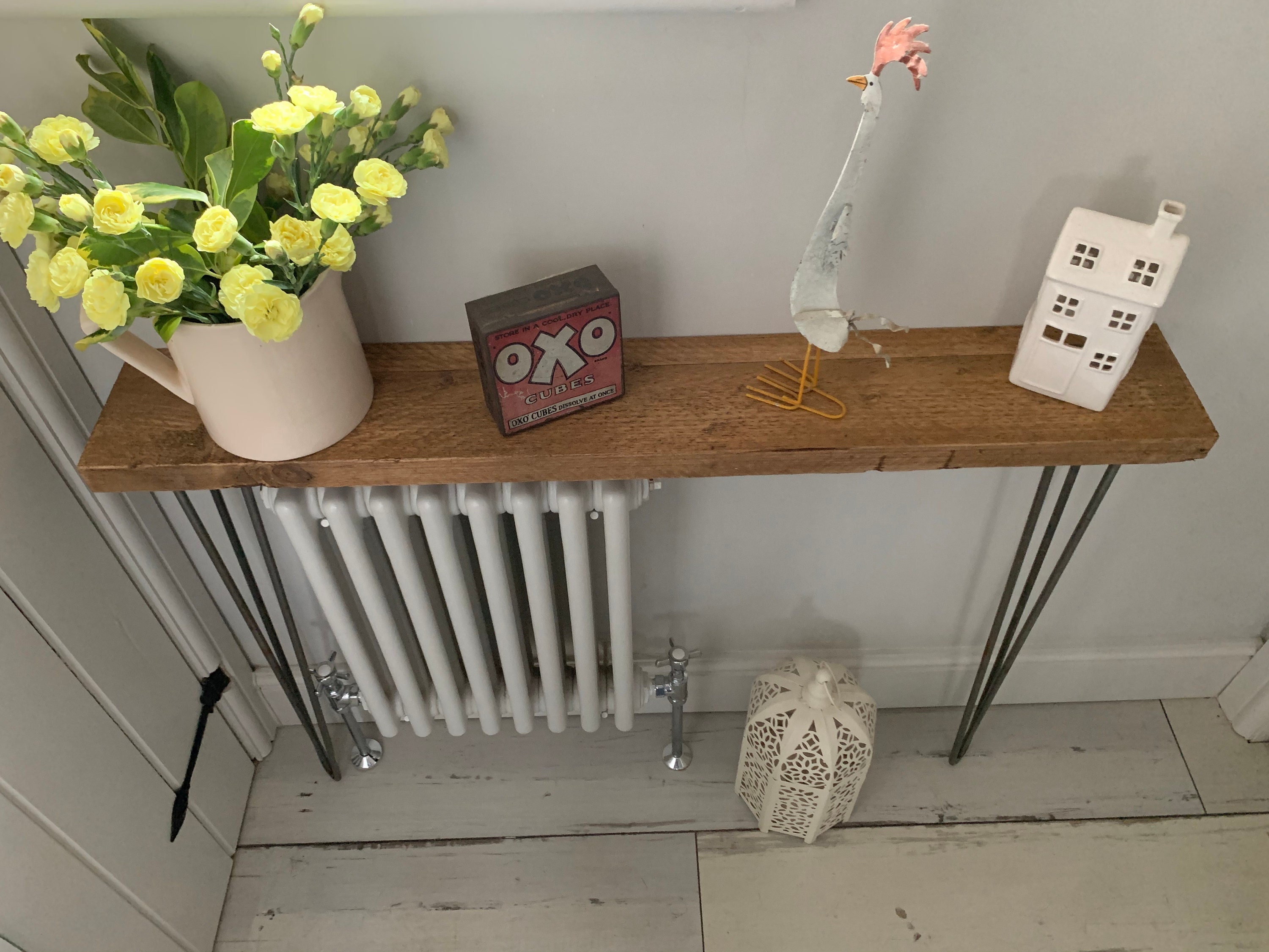 Rustic Console Radiator Table FORET Rustic Hairpin Leg Radiator Hallway Console Table Handcrafted ...