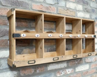 LELYSTAD Rustic Vintage Pigeonhole Wall Storage Unit Grid Square Organisation Apothecary Shelf Compartment Rack Kitchen Herb Spice Display