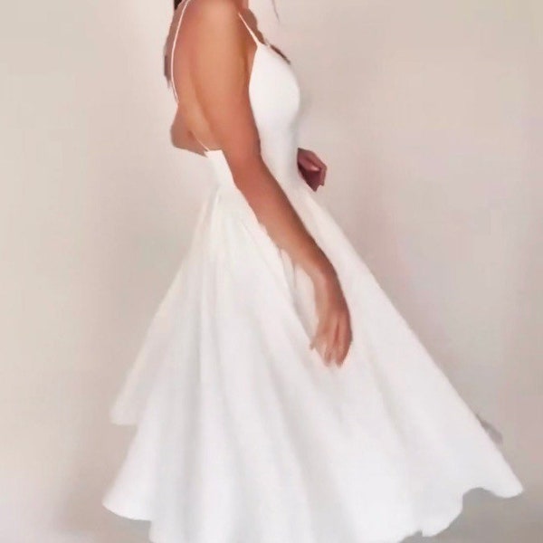 Wedding Reception Dress, Bridal shower dress, Rehearsal dinner dress, sweetheart neckline, a-line wedding dress, simple  short white dress